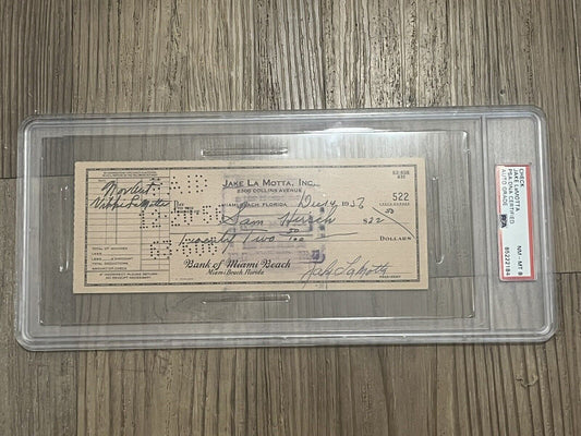 Jake LaMotta Signed Autograph Personal Check Boxing Legend PSA 8 RAGING BULL