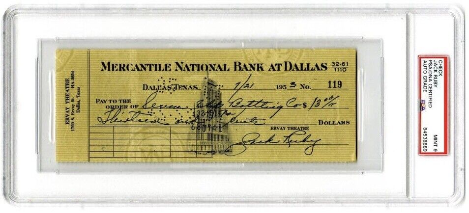 Jack Ruby Signed Check PSA Mint 9 Auto. Oswald Assassin! JFK Assassination