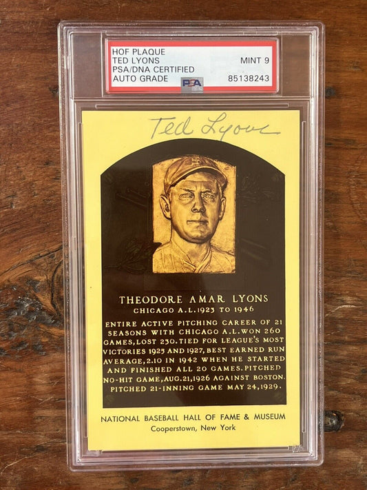 Theodore “Ted” Lyons Signed HOF Post Card PSA Mint 9 Auto