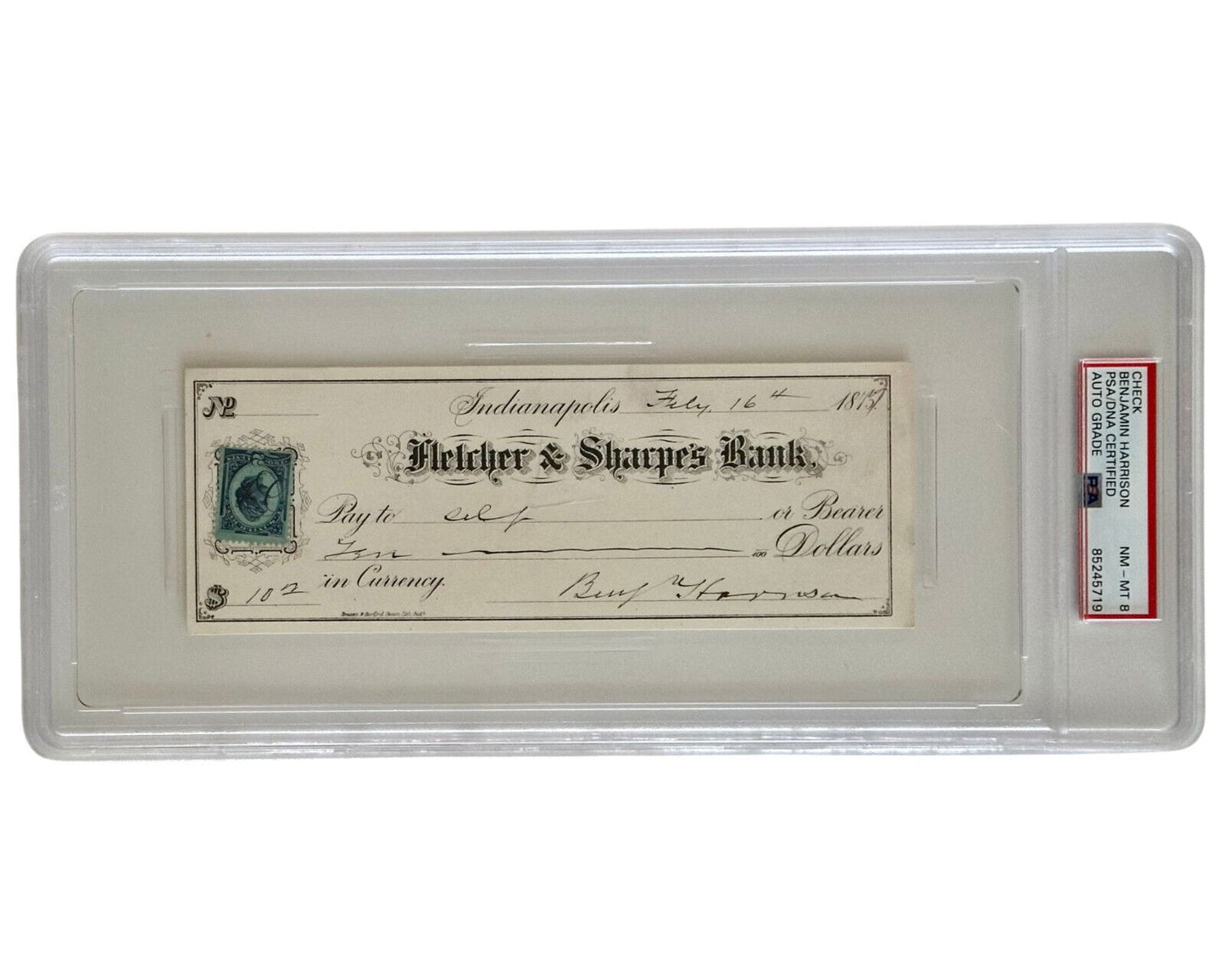 President Benjamin Harrison Signed Check PSA/DNA NM 8 Gorgeous Autograph