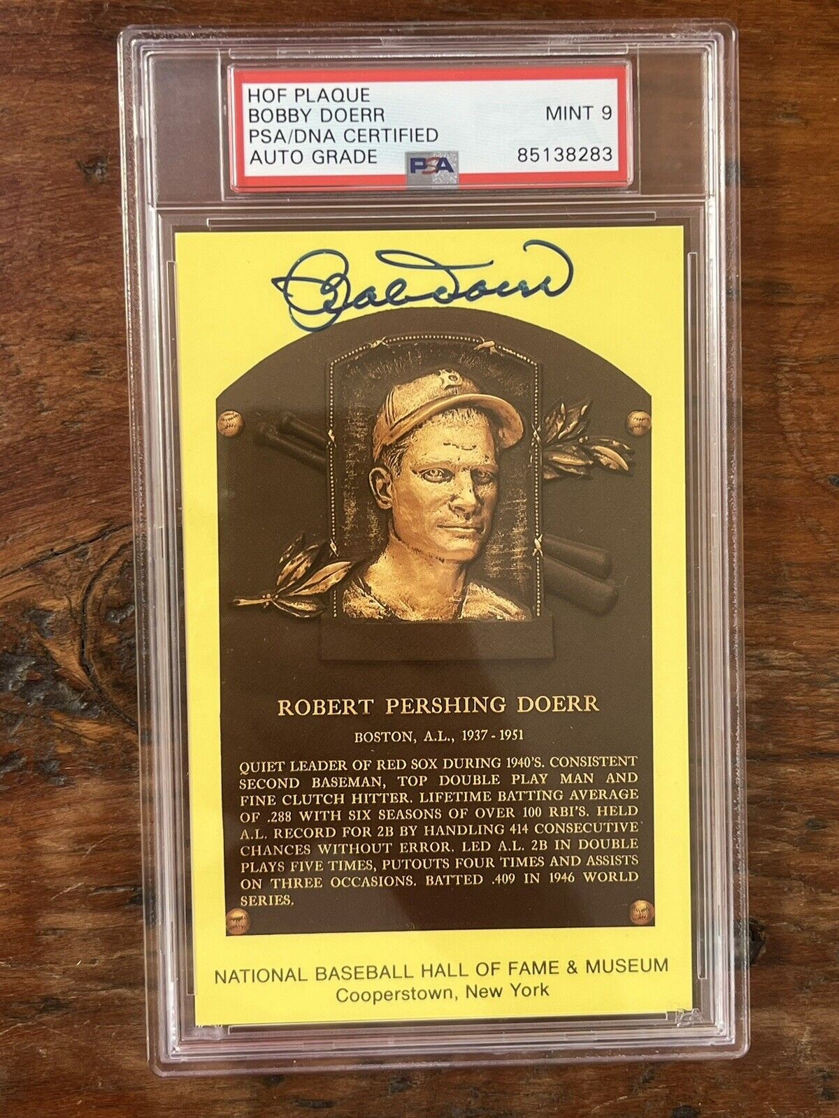 Robert “Bobby” Doerr Signed HOF Post Card PSA Mint 9 Auto