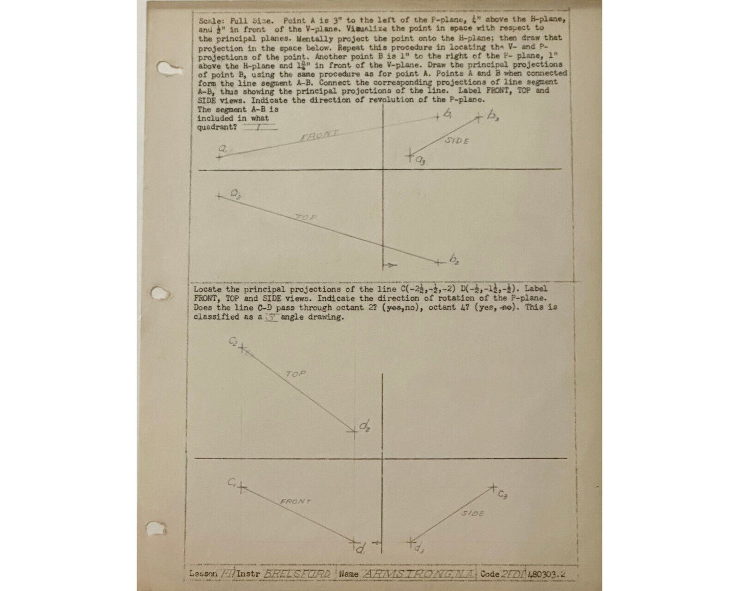 Neil Armstrong Signed Geometry Quiz from Purdue! W/ Hand Drawn Calculations! CAG