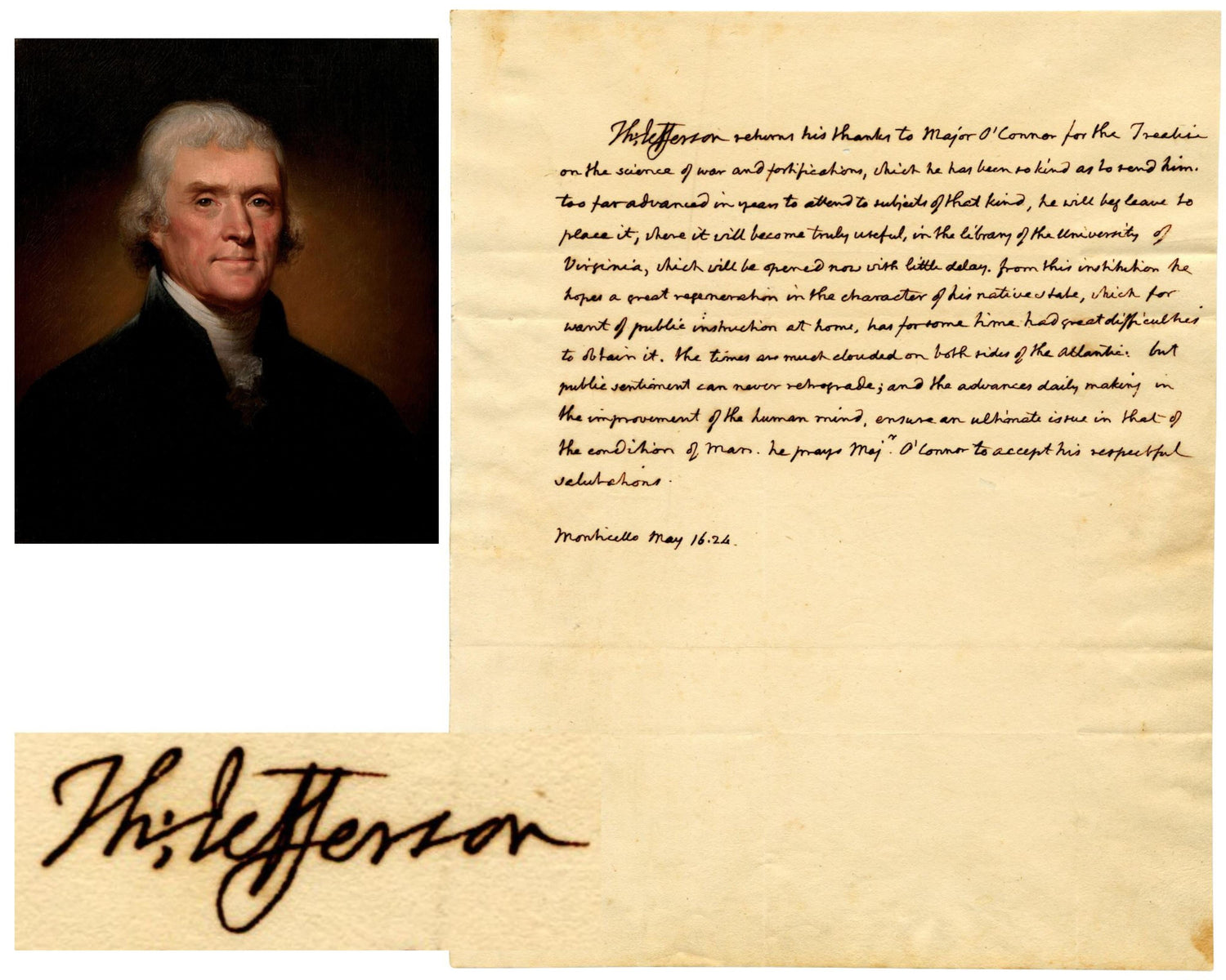 Thomas Jefferson's Now Famous Improvement of the Human Mind & Condition of Man Letter.