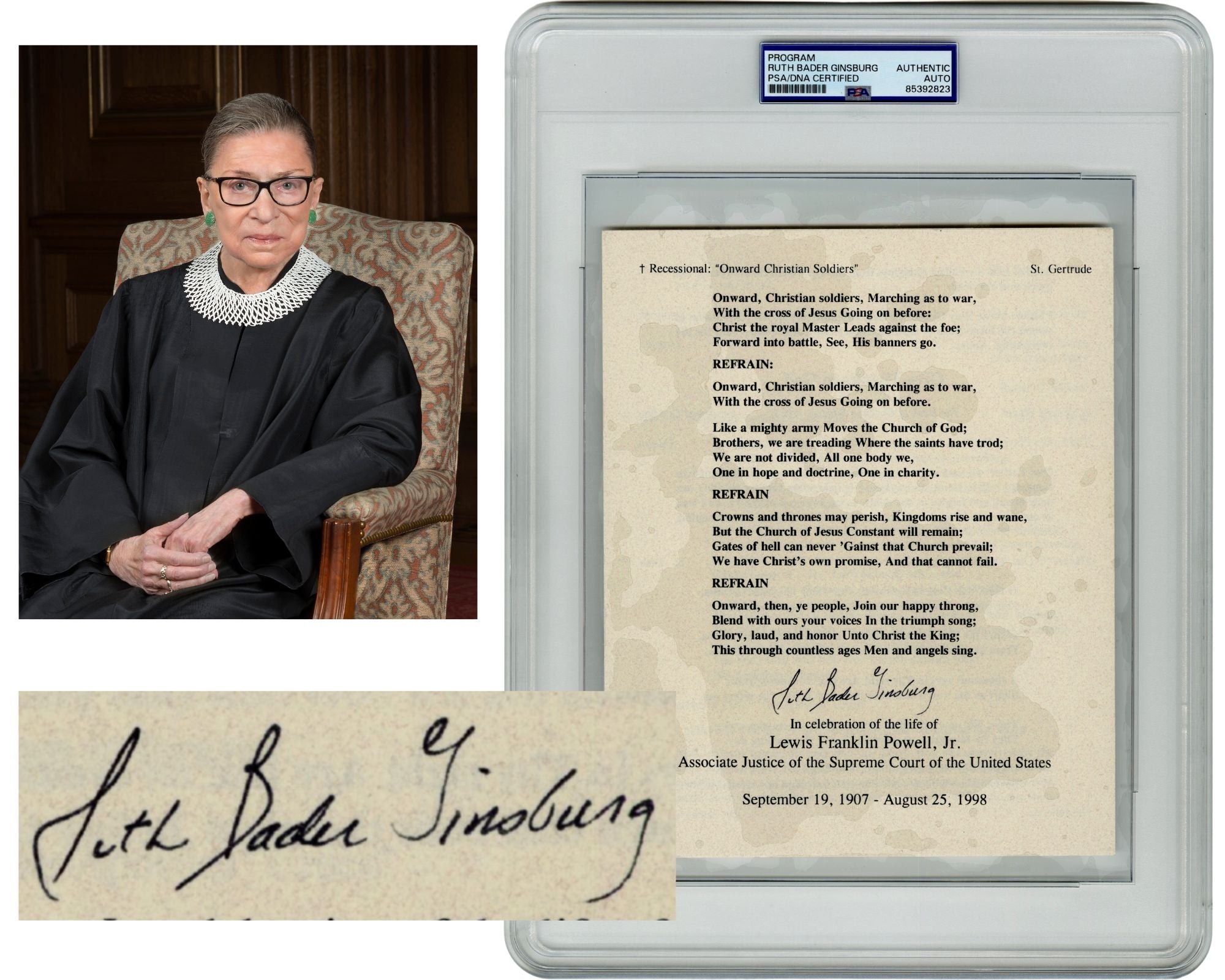 Historic Justice Ruth Bader Ginsburg Signed Lewis Powell Memorial Program PSA