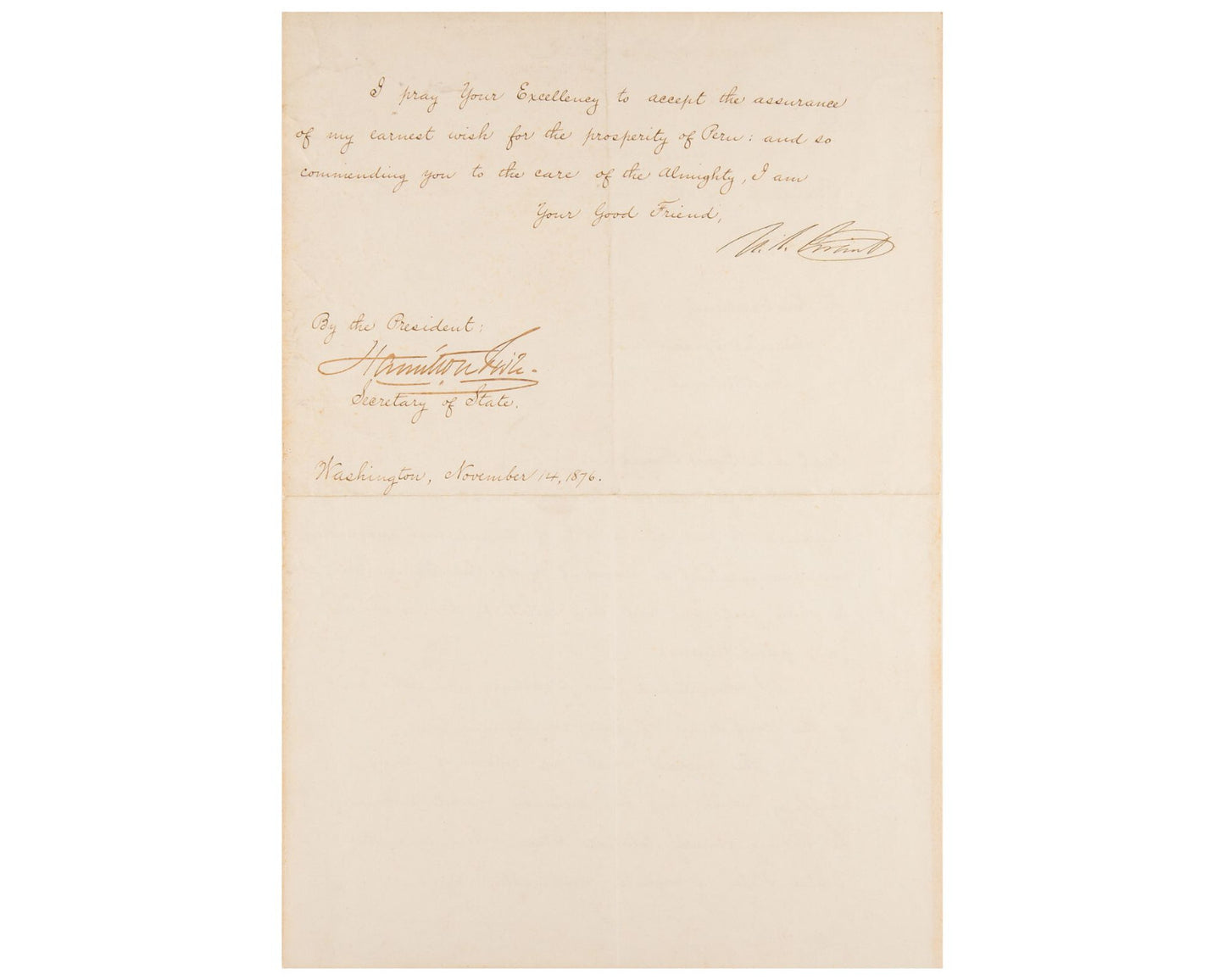 President ULYSSES S. GRANT Rare Diplomatic Signed Letter To Peru Pres. PSA