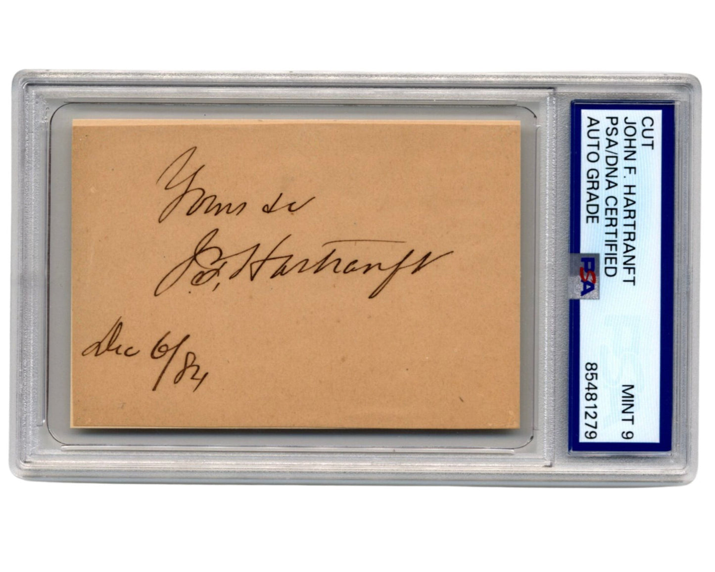 Civl War General John Hartranft Signed Cut PSA Mint 9 - Lincoln Assassination!