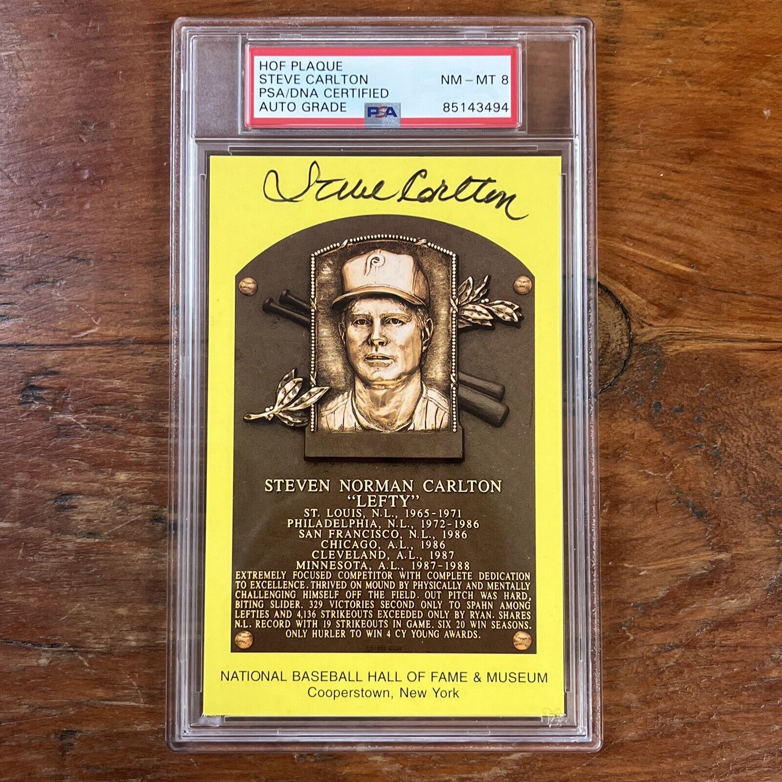 Steve Carlton Signed HOF Post Card PSA NM-MT 8