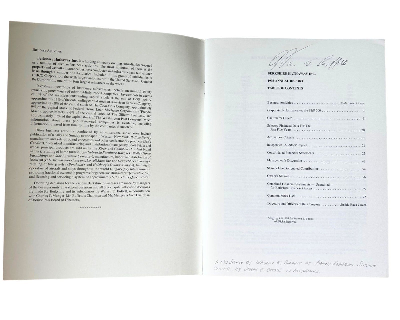 Warren Buffett Signed Berkshire Hathaway Annual Report JSA - The Best Buffett!