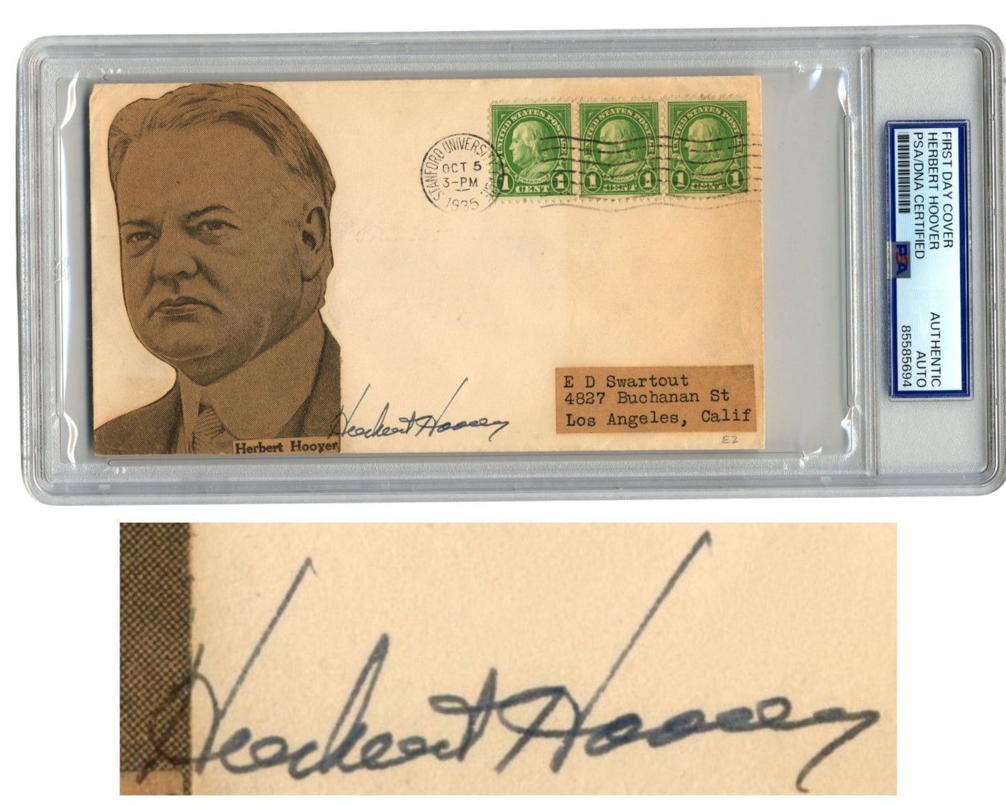 President Herbert Hoover Signed Envelope / First Day Cover PSA Auto