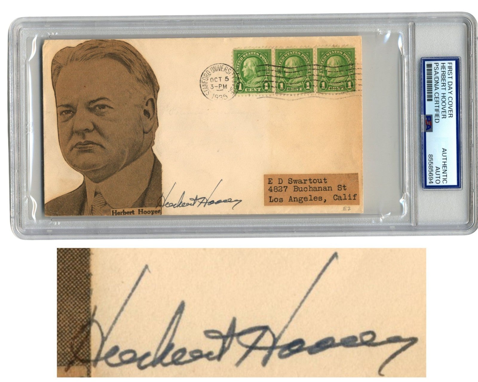 President Herbert Hoover Signed Envelope / First Day Cover PSA Auto