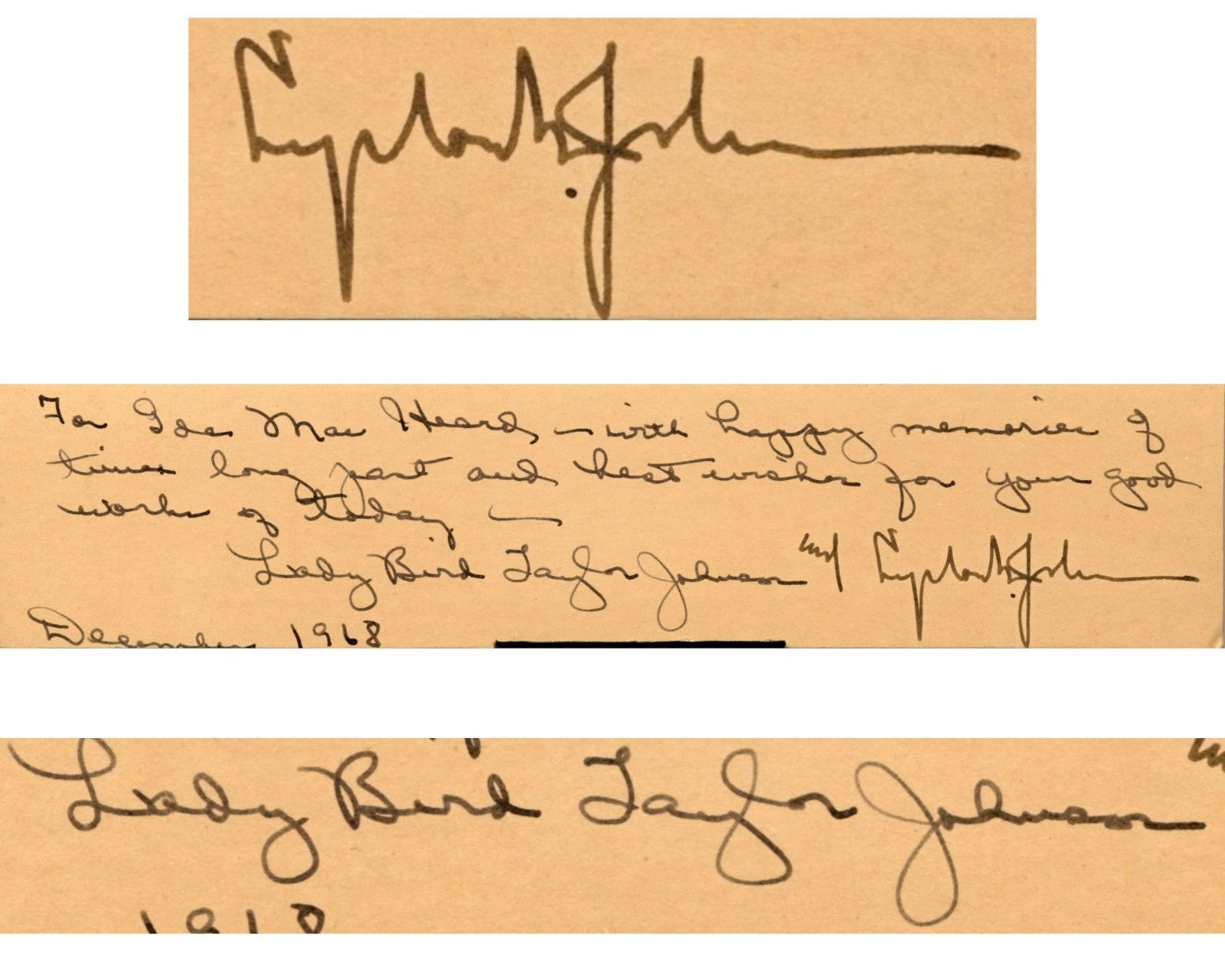 President Lyndon B. Johnson & Lady Bird Signed Photograph PSA Mint 9 Autograph