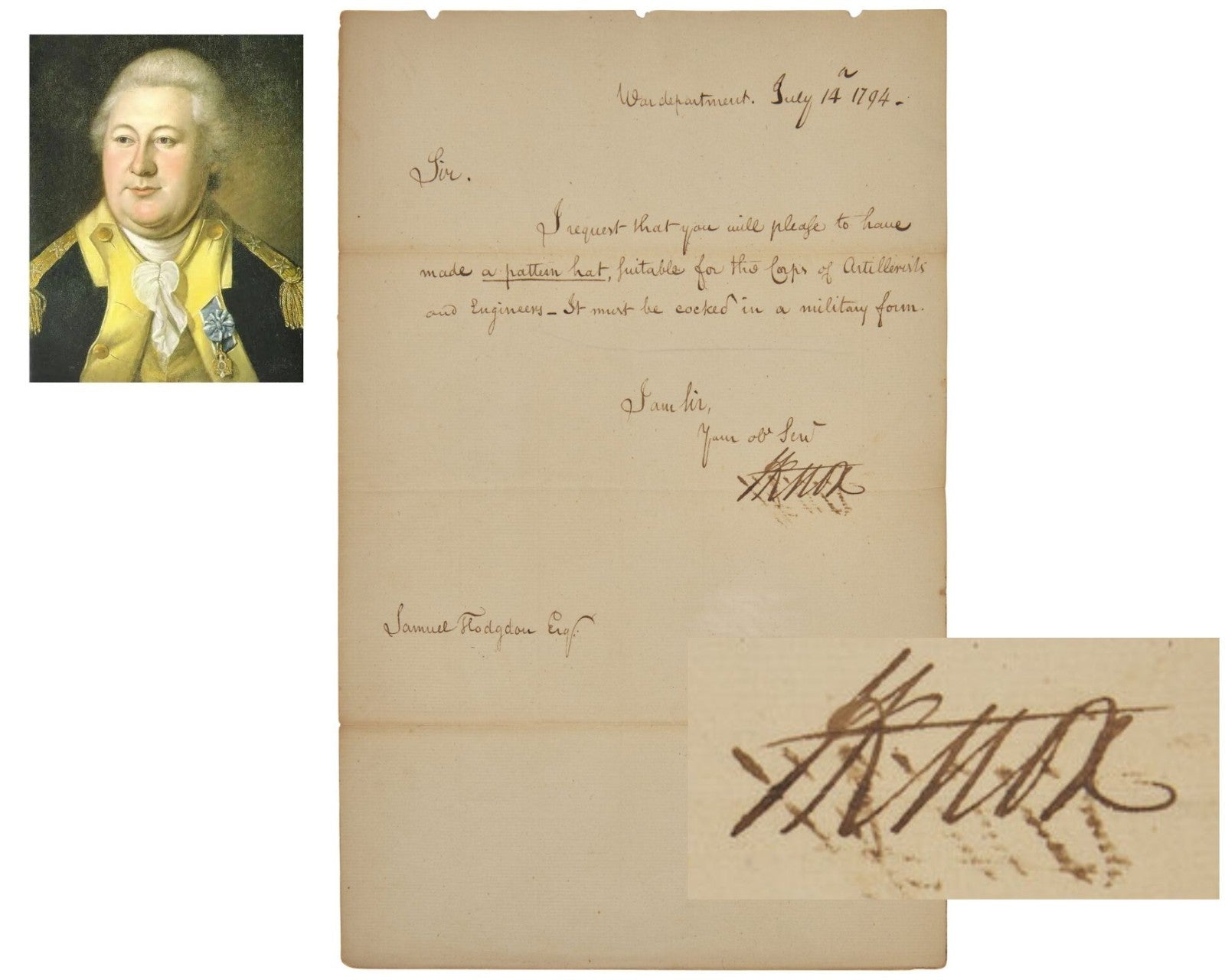 Washington Gen HENRY KNOX Signed Letter Orders Military Hat for Artillerists PSA