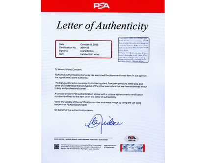 Fond Clara Barton Signed 4 Page Letter to Nephew PSA Auto - Great Content!