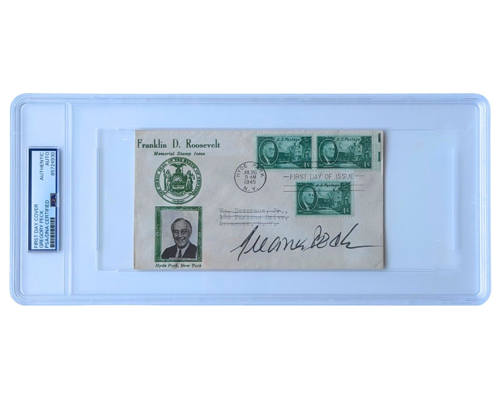 Actor Gregory Peck Signed FDR First Day Cover, To Kill a Mockingbird PSA Auto