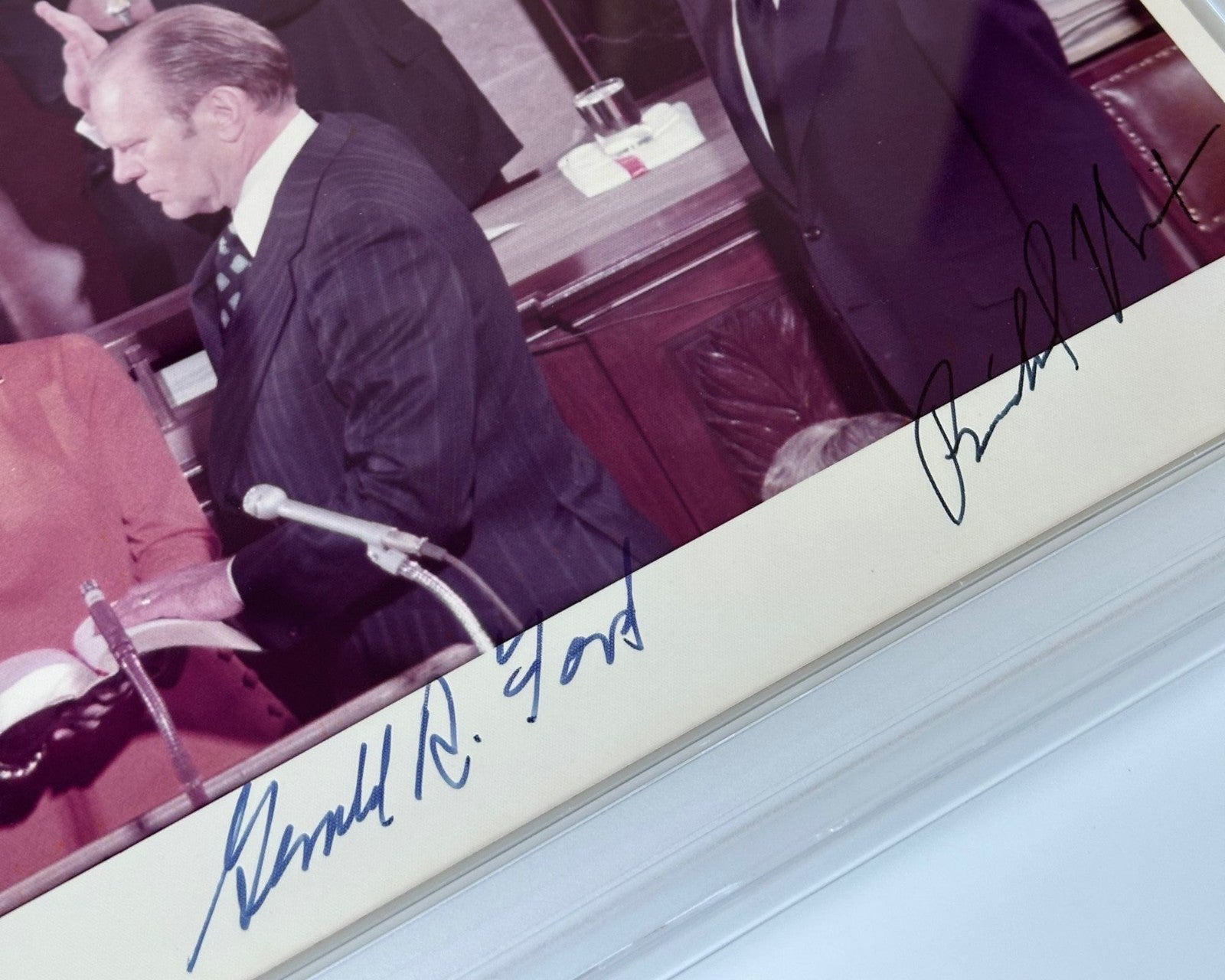 President Gerald Ford & Richard Nixon Signed W.H Photo Ford's VP Swearing in PSA