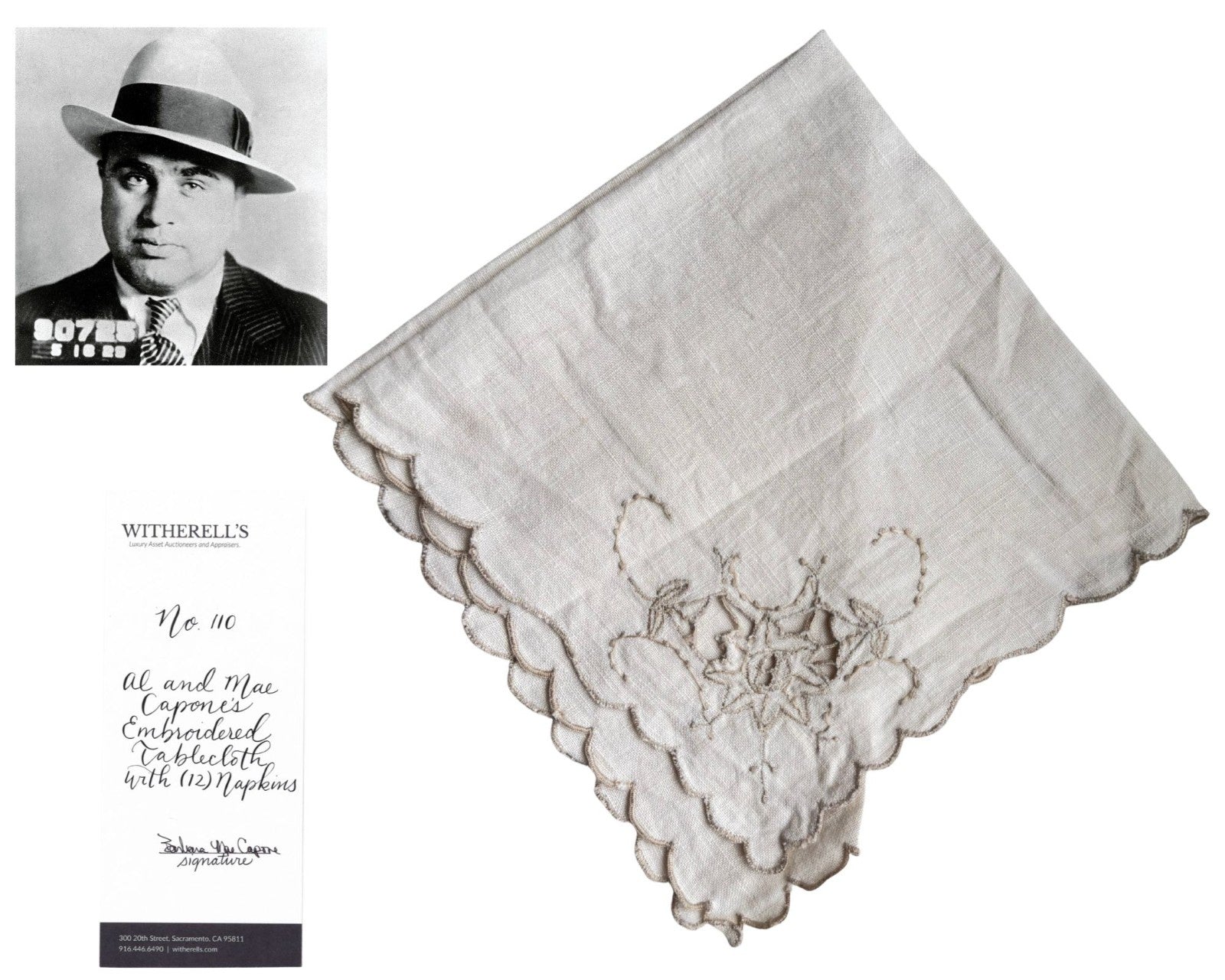 Al Capone’s Personally Owned Napkin Ex. Capone Estate, As Seen on Netflix!