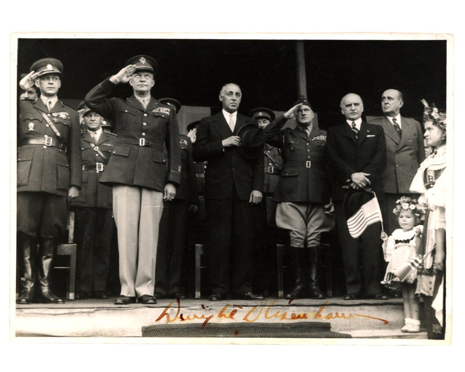 President DWIGHT EISENHOWER Signed Original Photograph Saluting U.S. Flag JSA