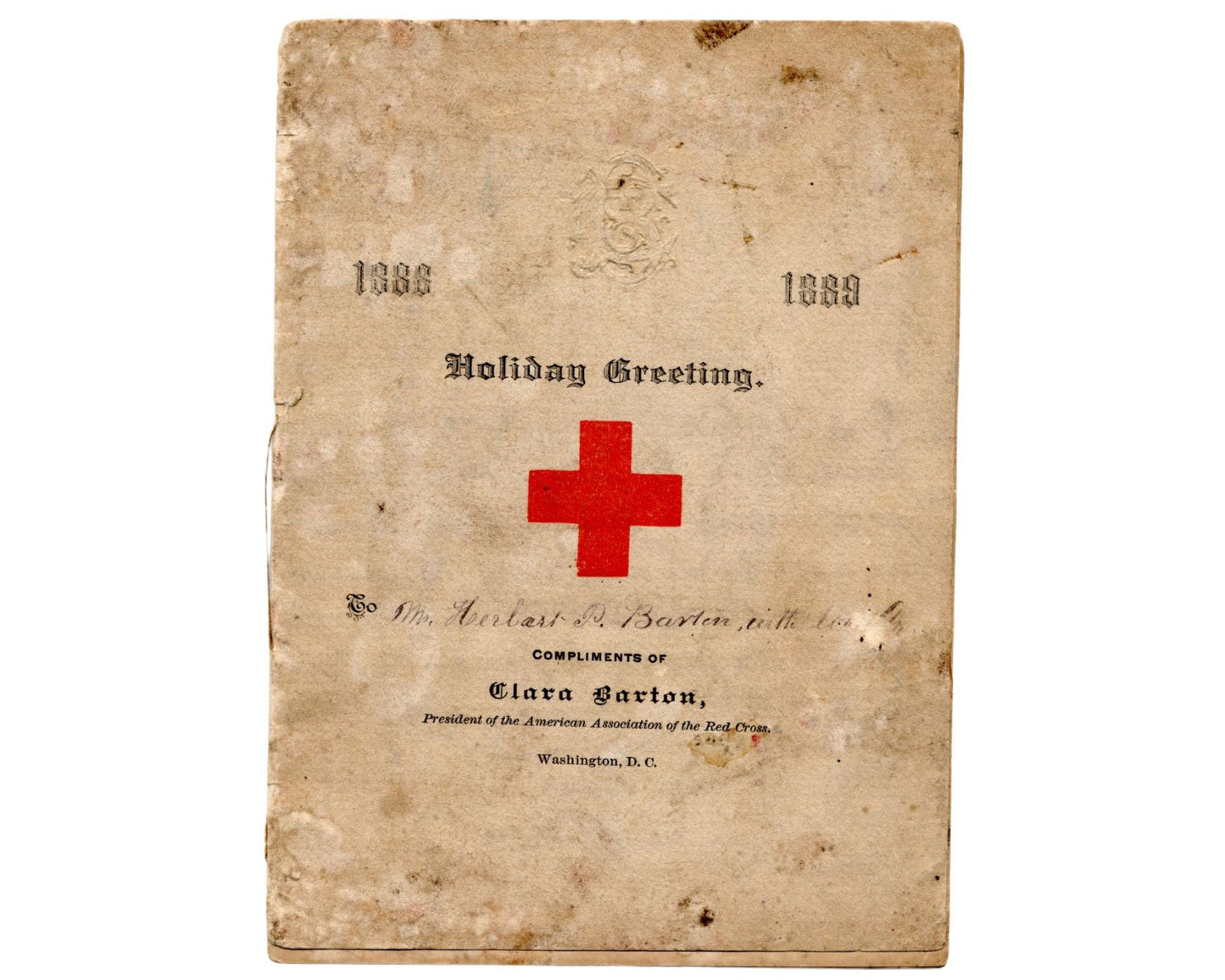 Clara Barton Gifts Red Cross Memento in Signed Note to Family Confidant PSA Auto