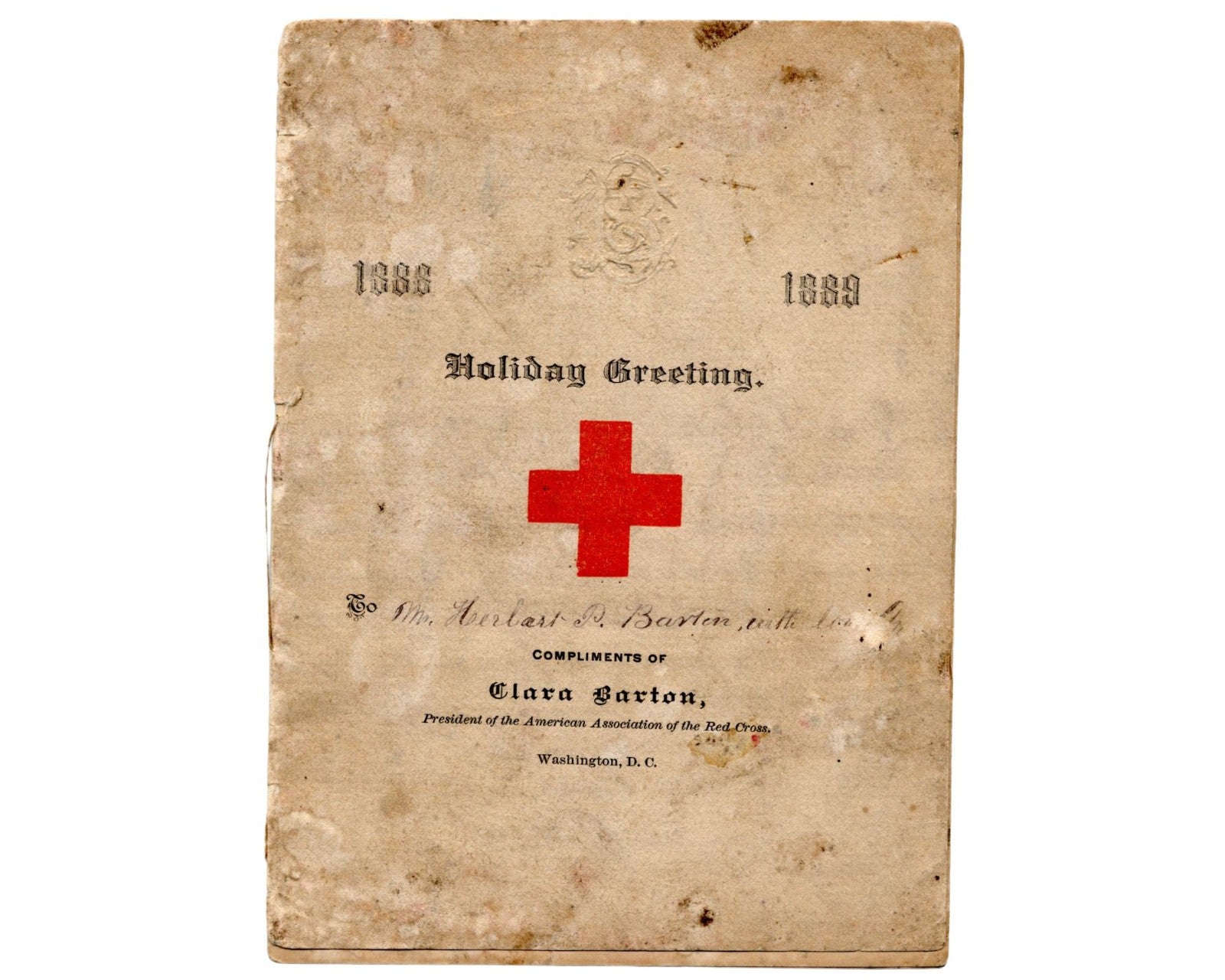 Clara Barton Gifts Red Cross Memento in Signed Note to Family Confidant PSA Auto