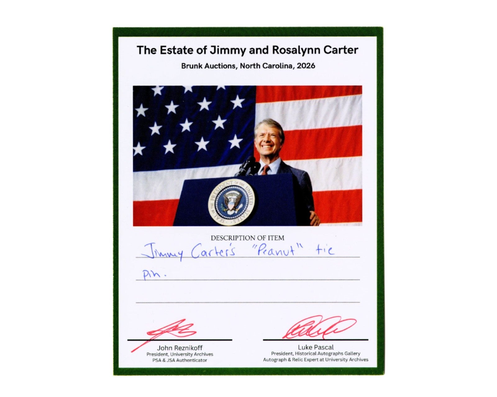 President Jimmy Carter Personally Owned Carter Peanut Tie Pin. Ex. Carter Estate