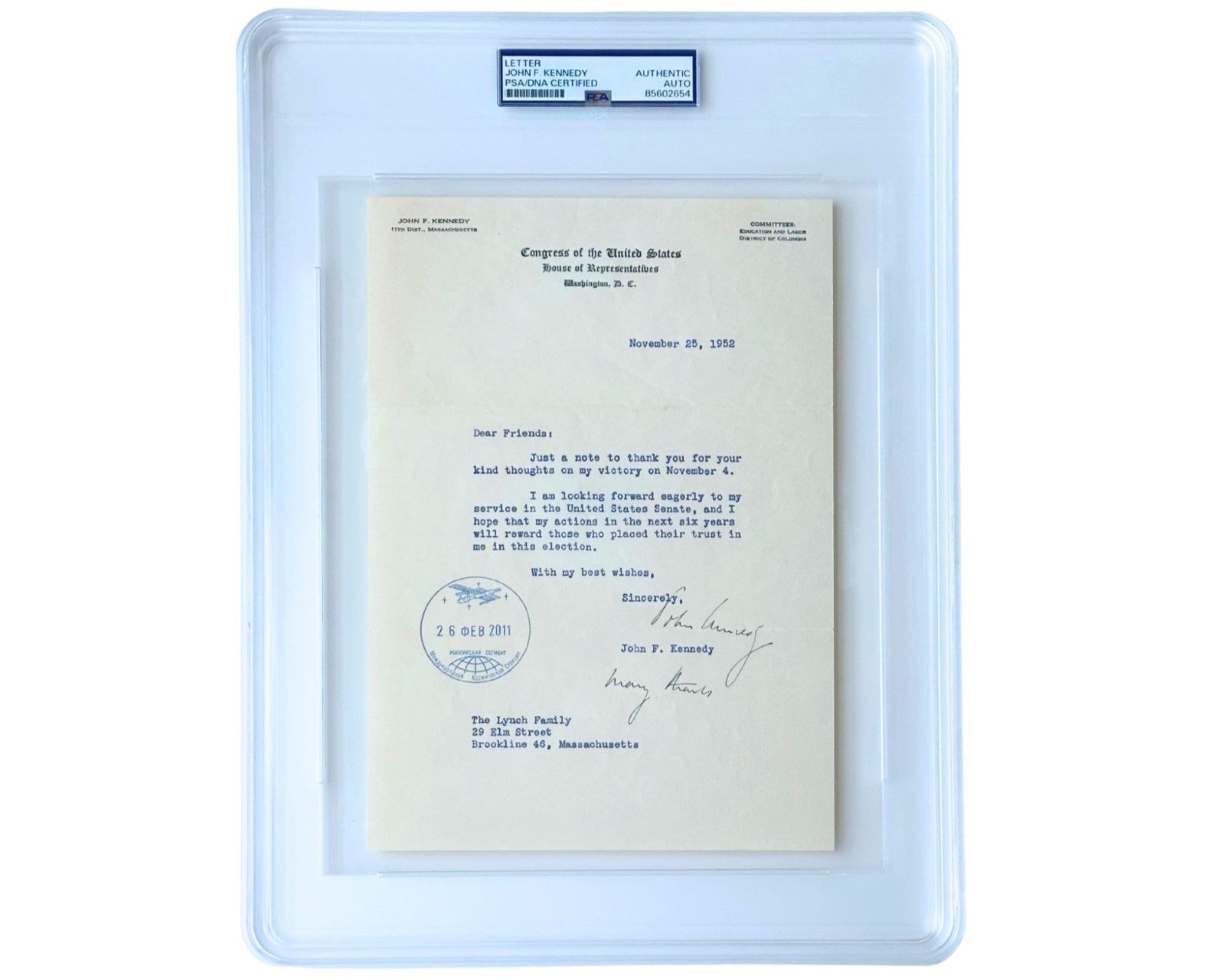 President John F. Kennedy Signed Letter Flown to Intl. Space Station! PSA Auto