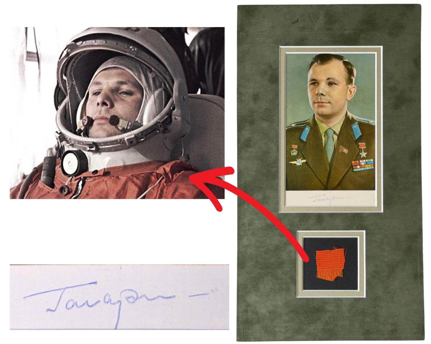 Yuri Gagarin Worn Vostok 1 Space Suit & Signed Postcard. Incredible Provenance