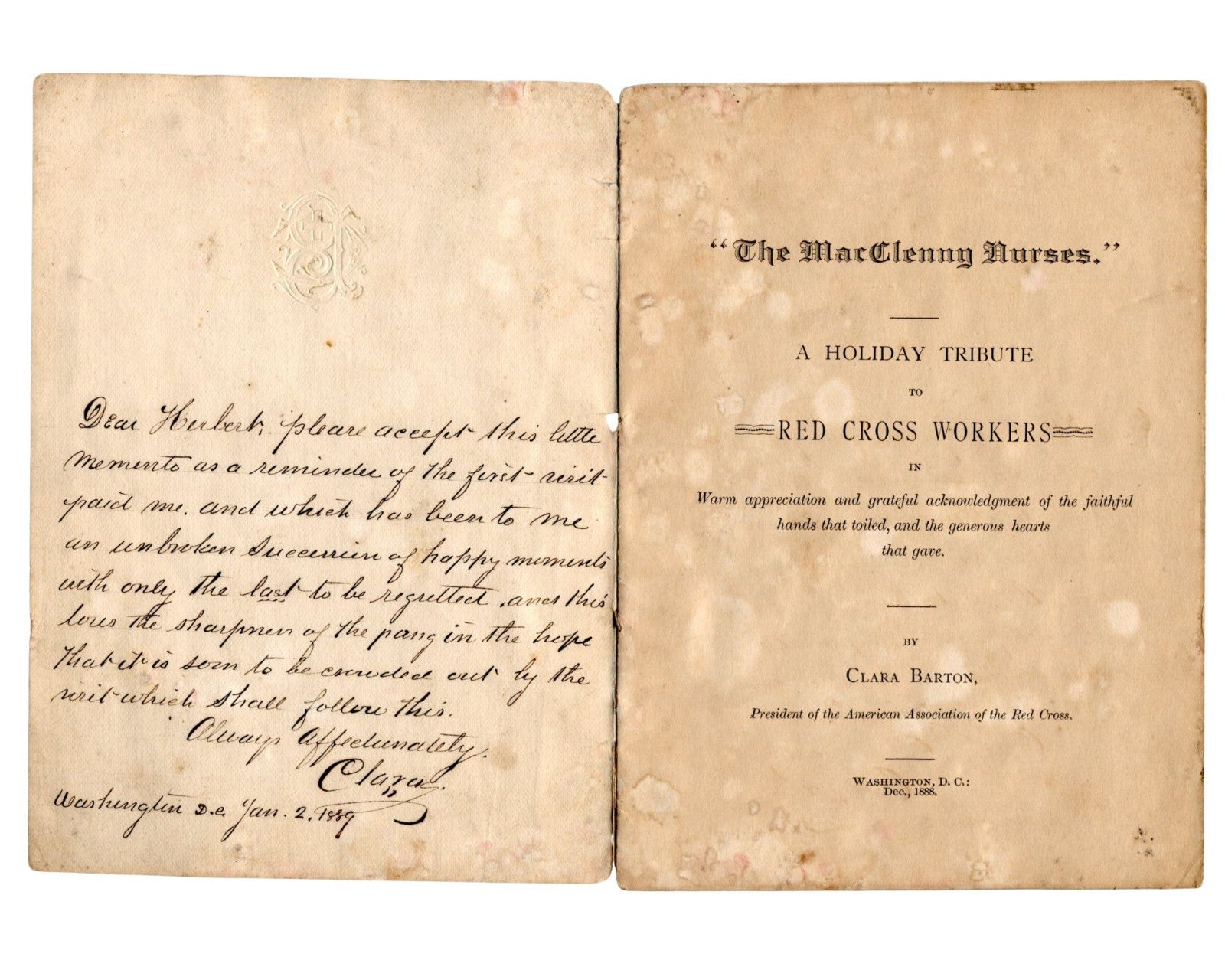 Clara Barton Gifts Red Cross Memento in Signed Note to Family Confidant PSA Auto