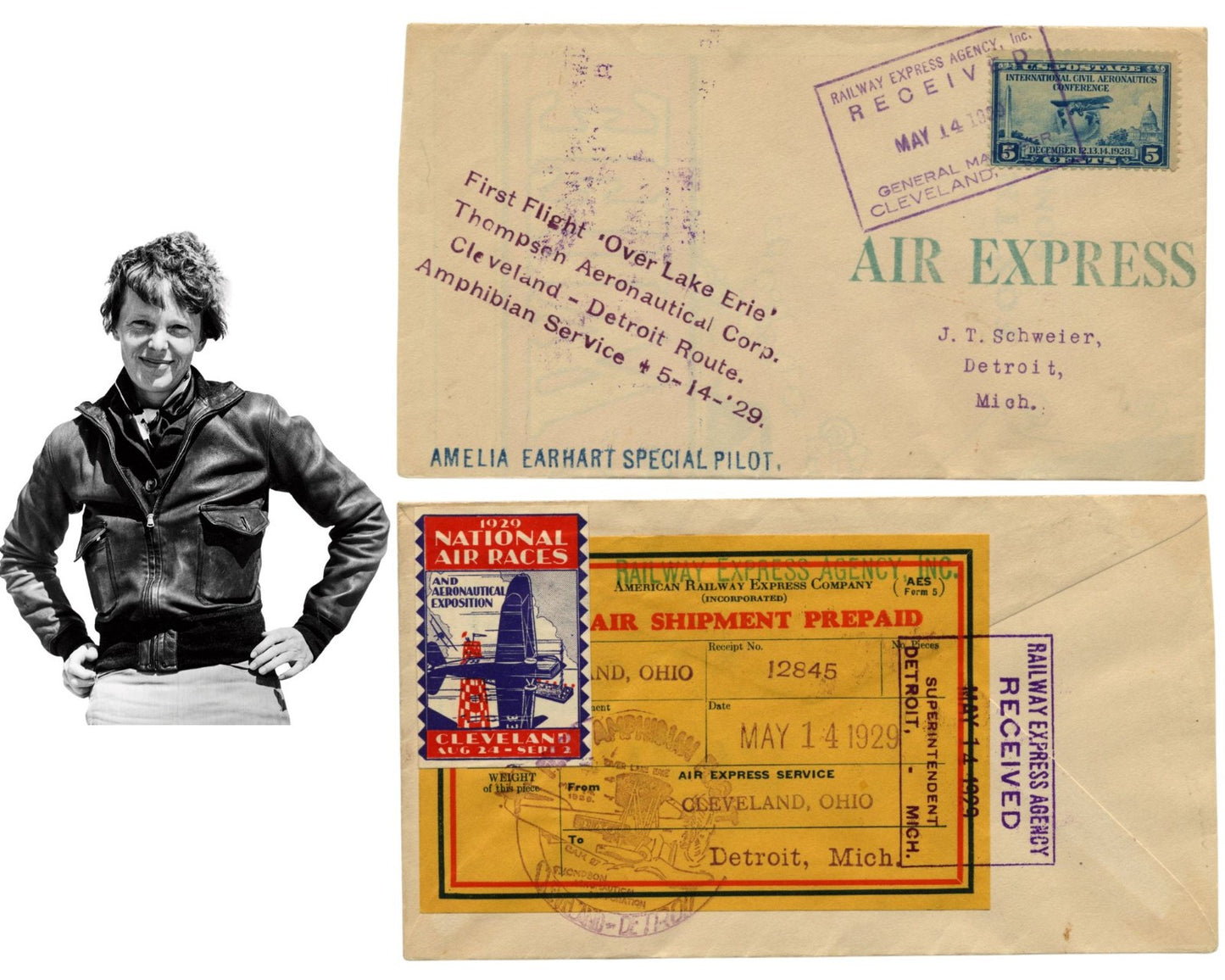 Amelia Earhart Flown "First Flight Over Lake Erie" Cover - Cleveland to Detroit!