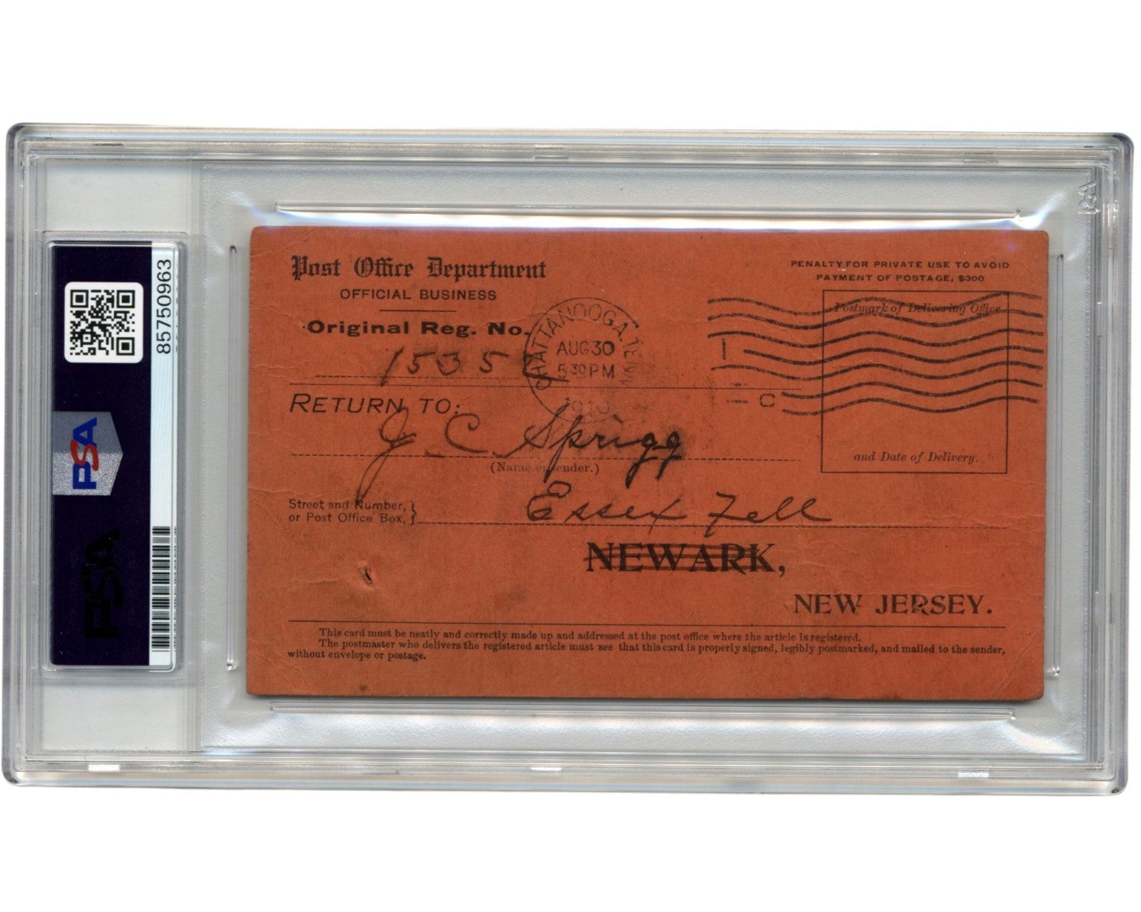 Unique President Woodrow Wilson Signed Registry Return Receipt PSA Auto