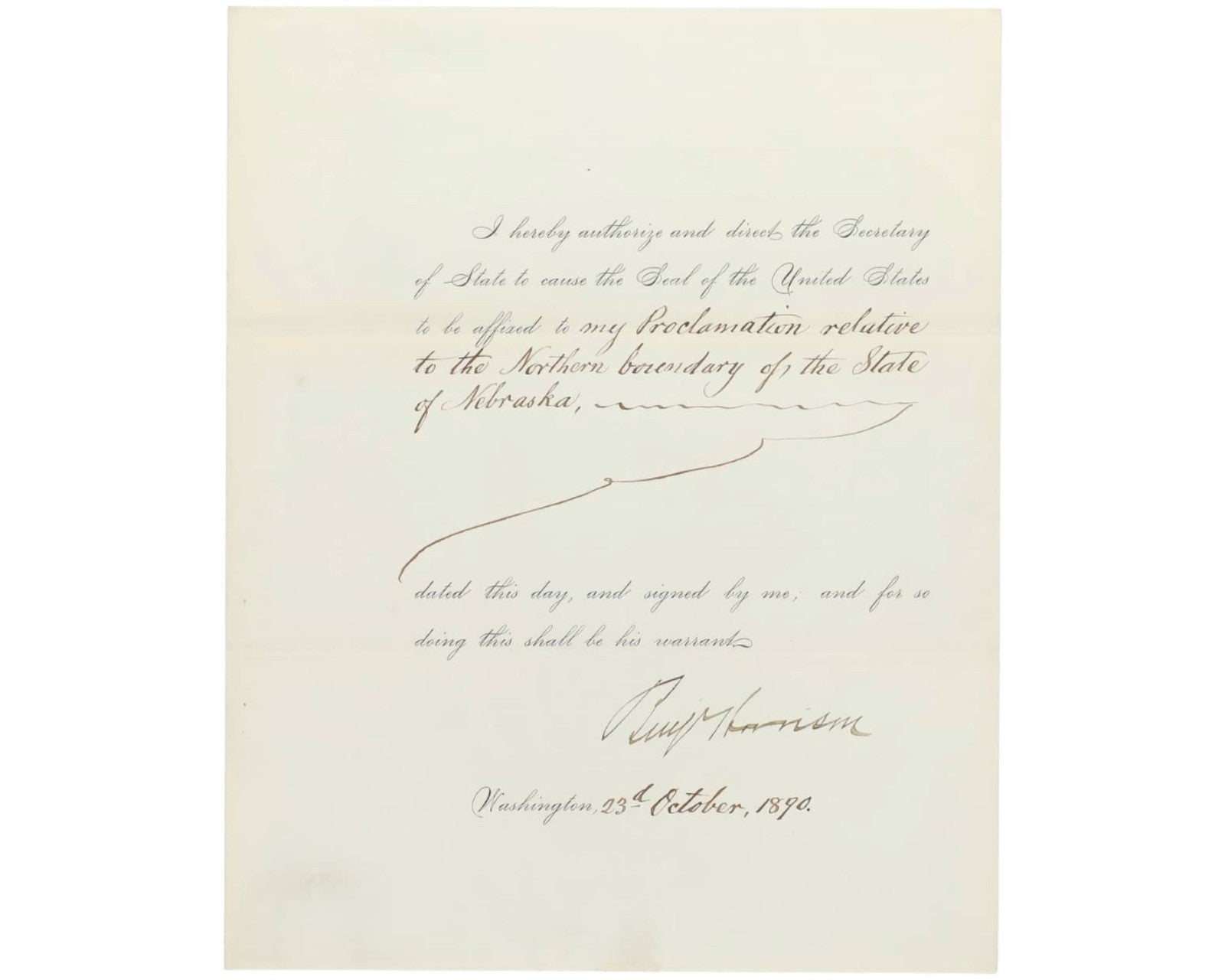 President Benjamin Harrison Signed Doc Removes Indian Title Extends Nebraska JSA