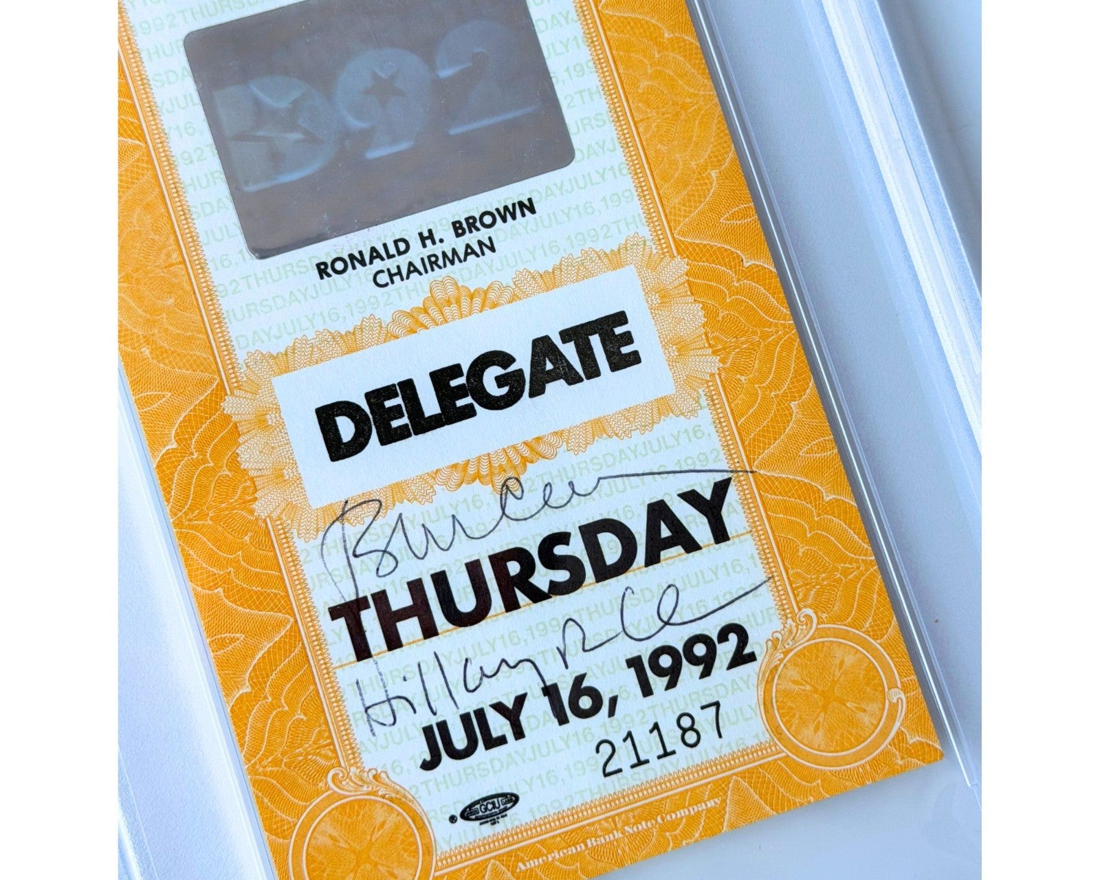 President Bill Clinton & Hillary Clinton Signed Democratic Convention Ticket PSA