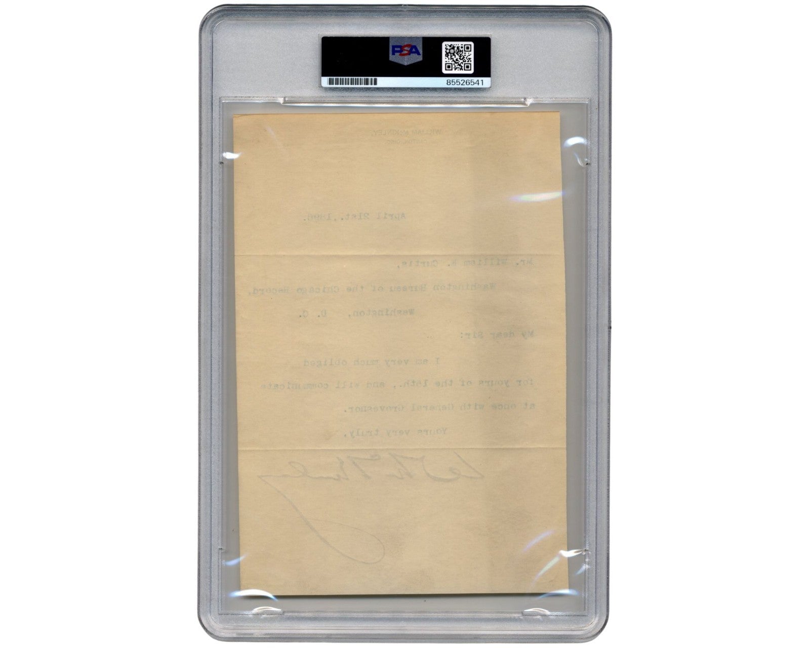 President William McKinley Boldly Signed Letter PSA Auto