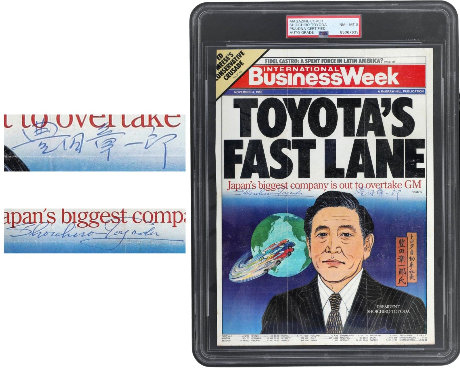 "Toyota's" Shoichiro Toyoda 2x Signed Business Week Magazine Cover PSA 8 Auto