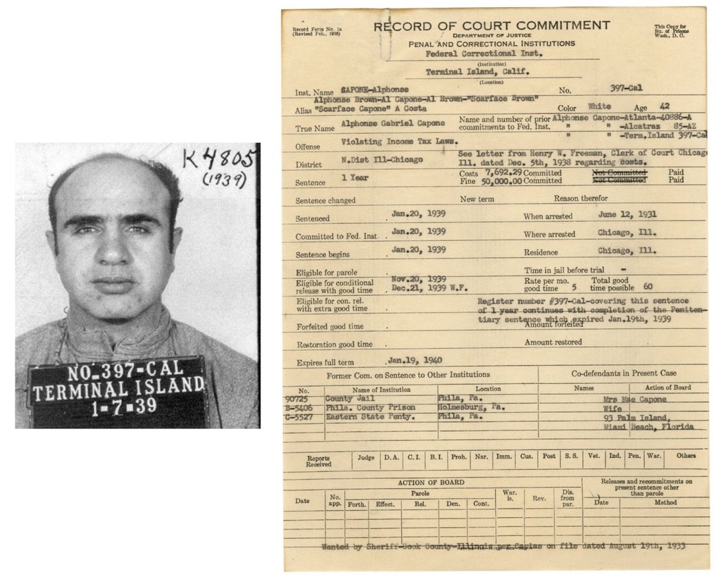 Al Capone's DOJ Transfer Doc. From Alcatraz To Terminal Island Prison
