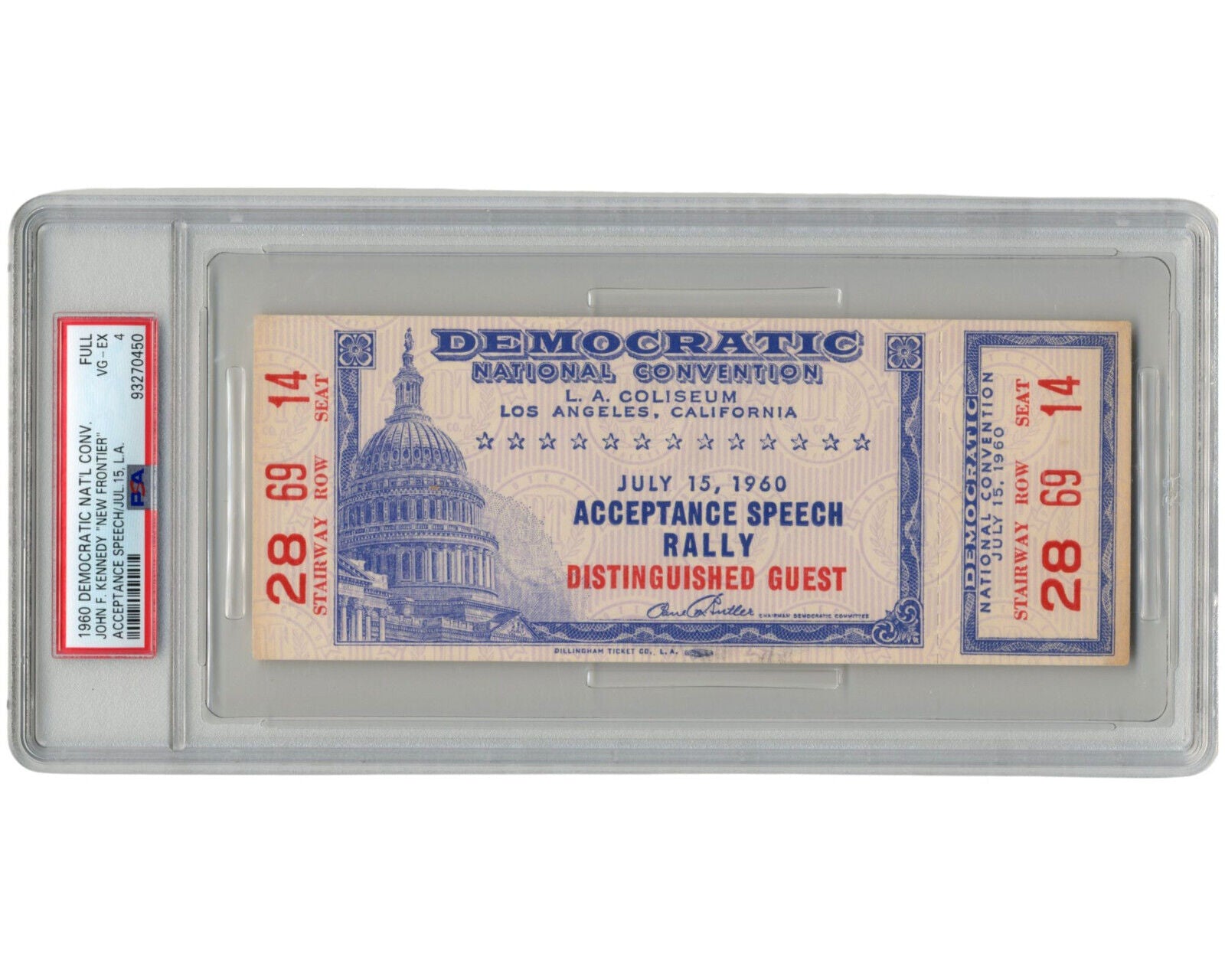 1960 Dem Convention John F. Kennedy Iconic Speech Distinguished Guest Ticket PSA