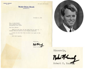 Senator Robert F. Kennedy Signed Letter Autograph JSA Bold Auto! "10 Quality?"