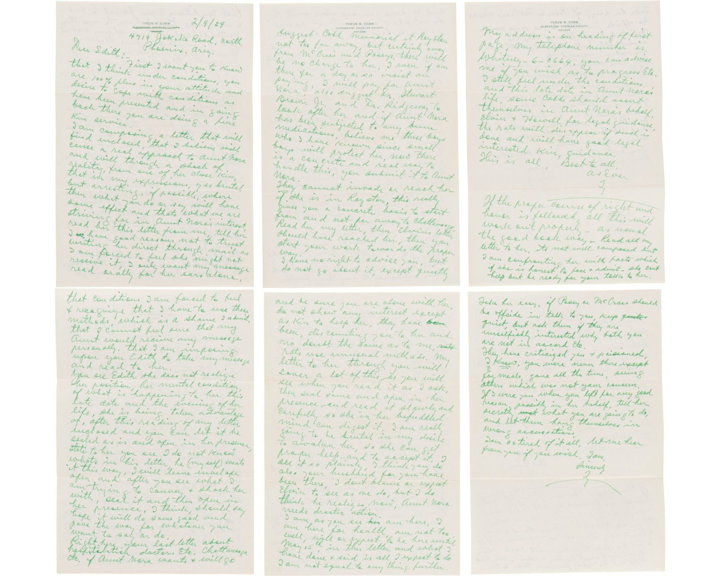 Ty Cobb Twice Signed 6 Page Handwritten Letter PSA & Beckett BAS Auto