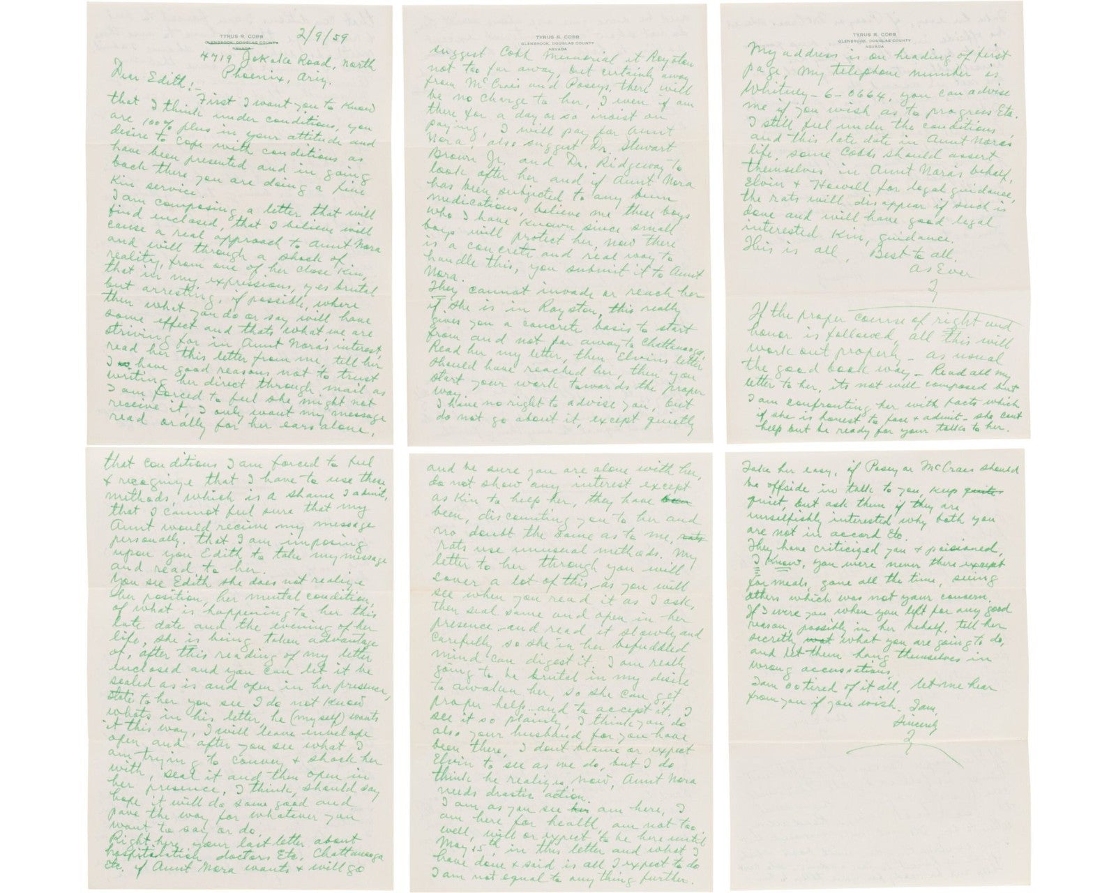 Ty Cobb Twice Signed 6 Page Handwritten Letter PSA & Beckett BAS Auto