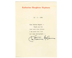 Iconic Actress Katharine Hepburn Signed Letter PSA "I do not sign photographs"