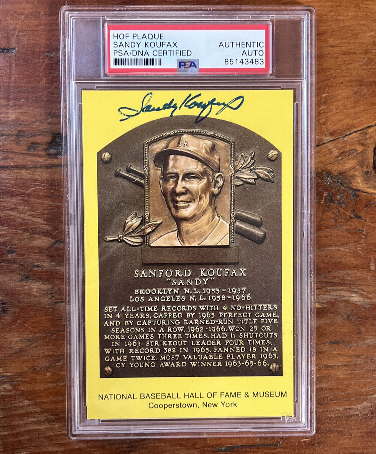 Sandy Koufax Signed HOF Post Card PSA Auto. Dodgers. A Fine Example!
