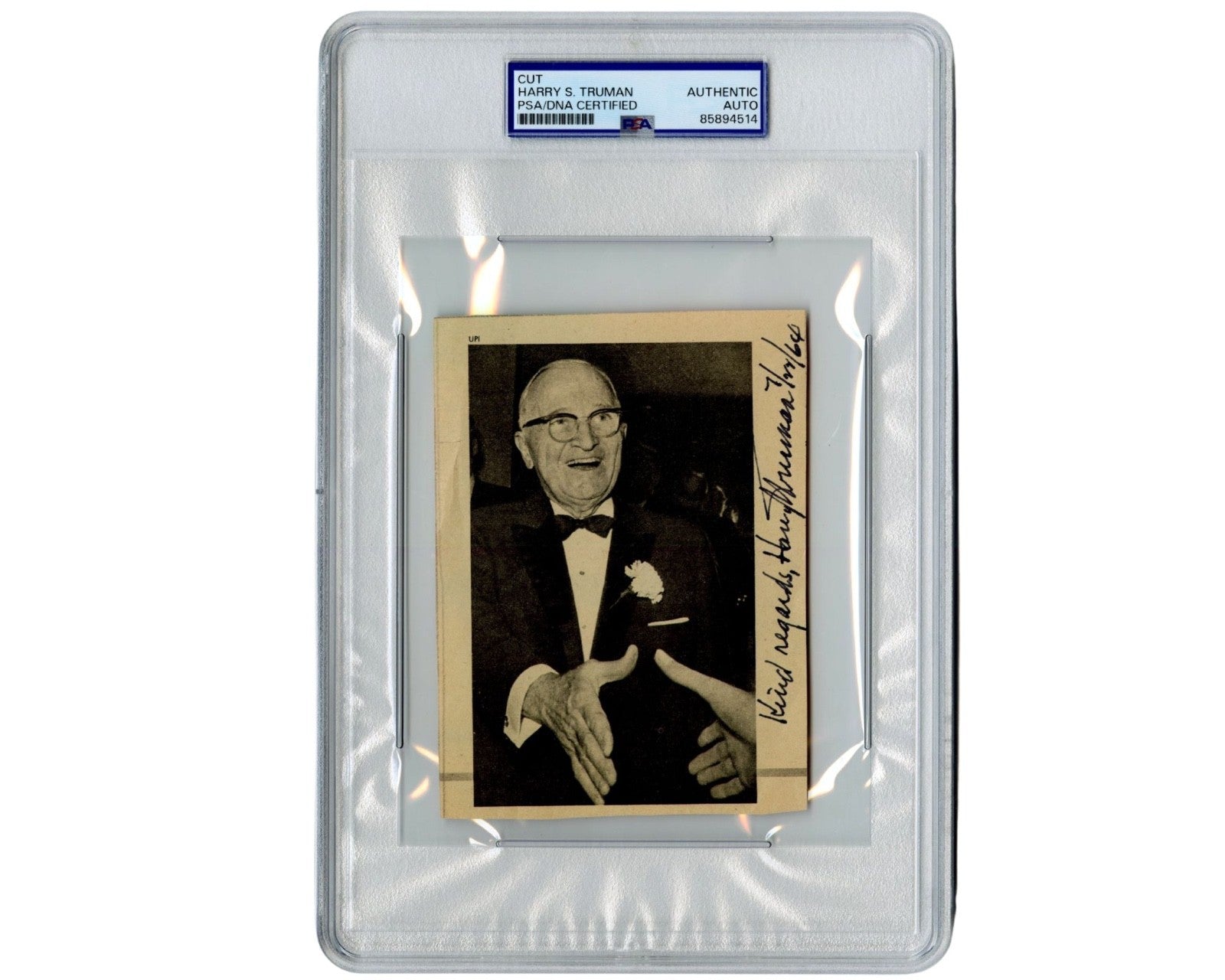 President Harry Truman Signed News Paper Photograph, Unique! PSA Bold Auto