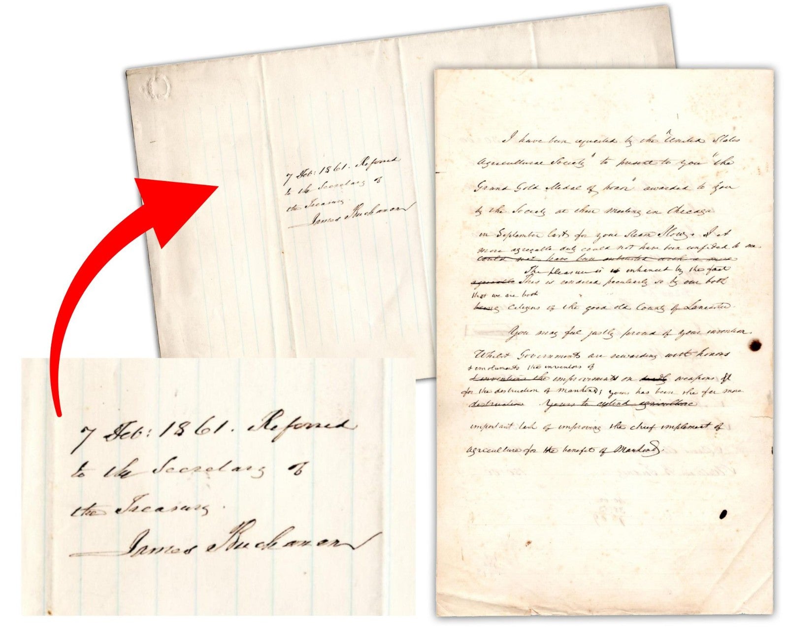 President James Buchanan Signed Endorsement to Sec of Tres on Eve Of War PSA