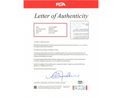 President RONALD REAGAN Signed Doc. on Entertainments Role to "Resist Communism"