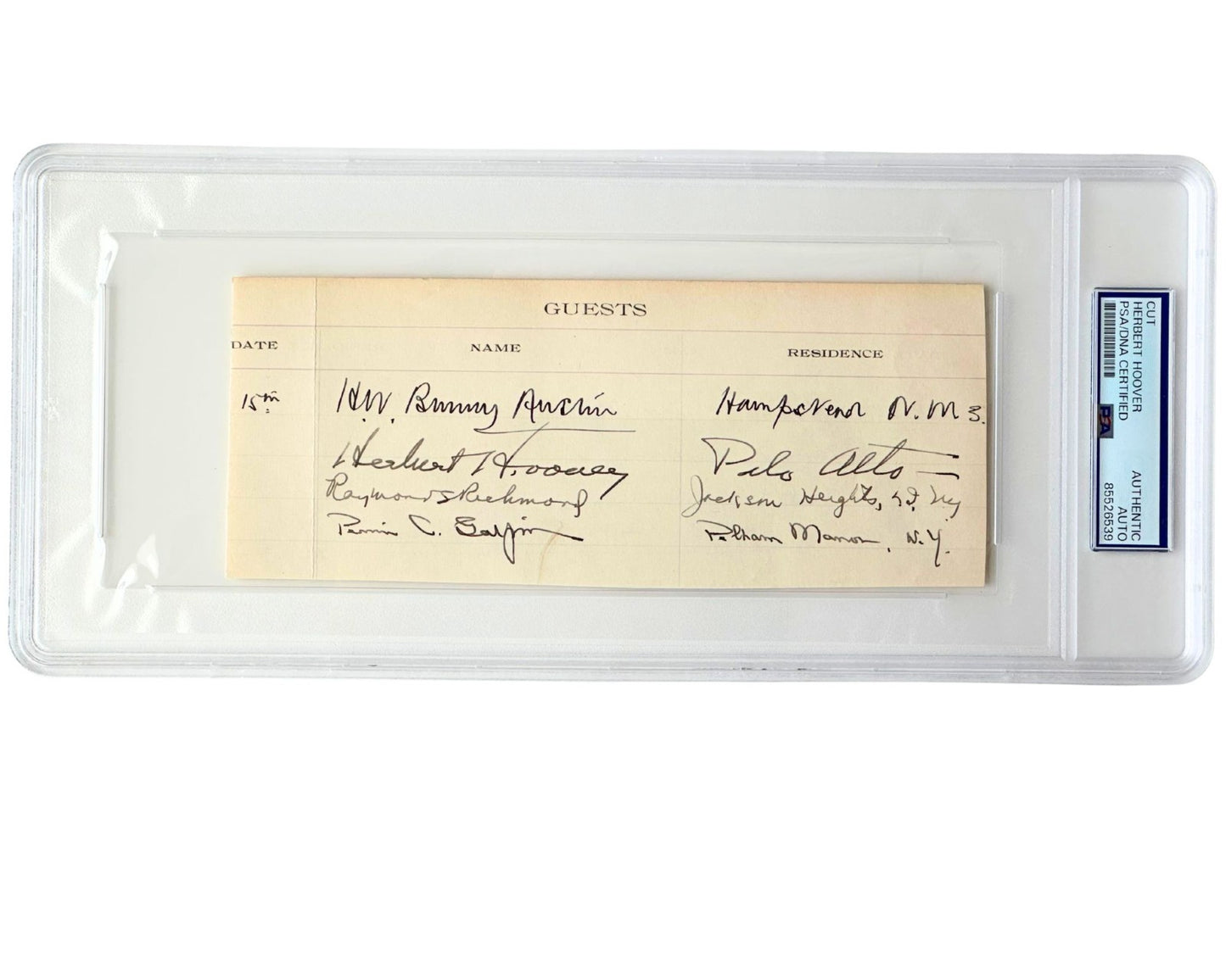 President Herbert Hoover Signed Guest Registrar Inscribed "Palo Alto" PSA Auto