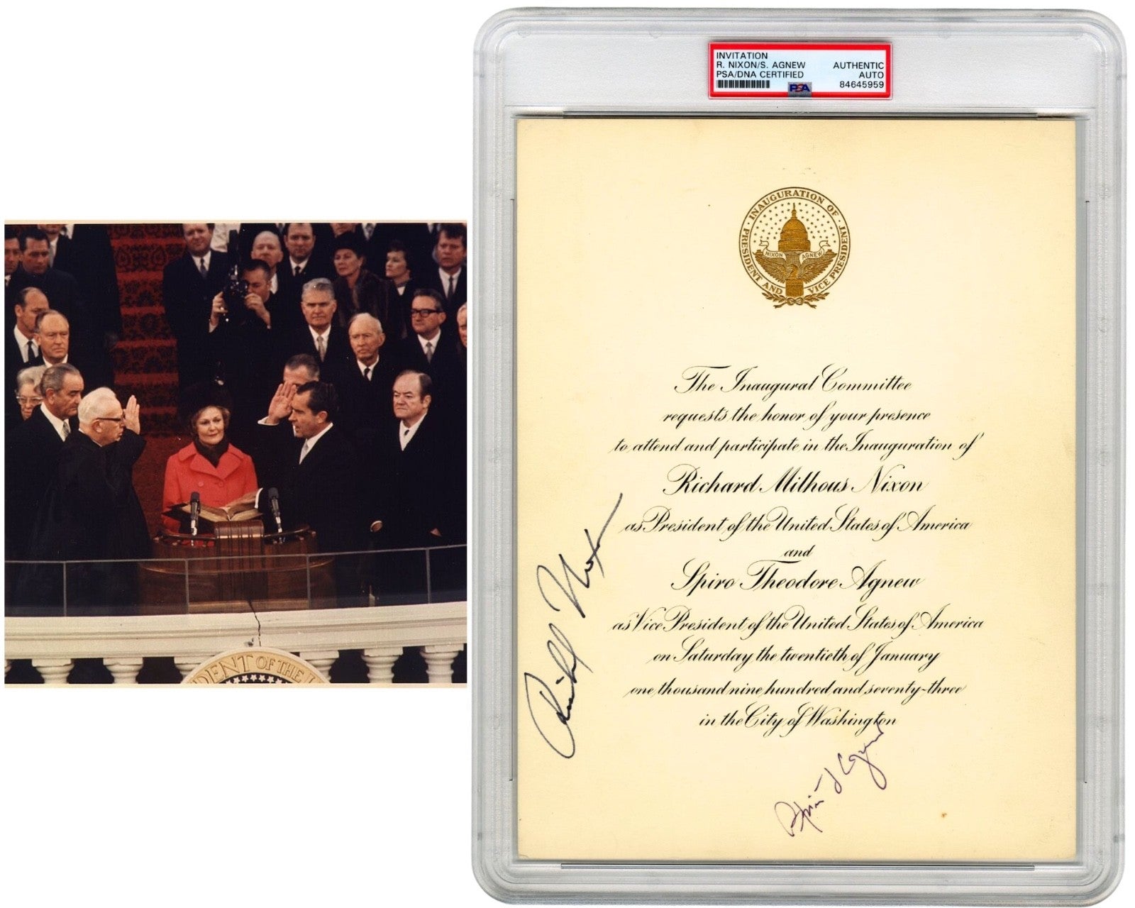 President Richard Nixon and Spiro Agnew Signed Inaugural Invitation PSA - Rare!
