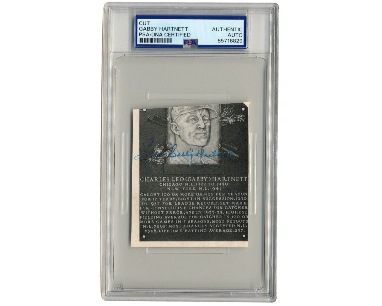 Gabby Harnett Signed HOF Plaque Cut PSA Auto