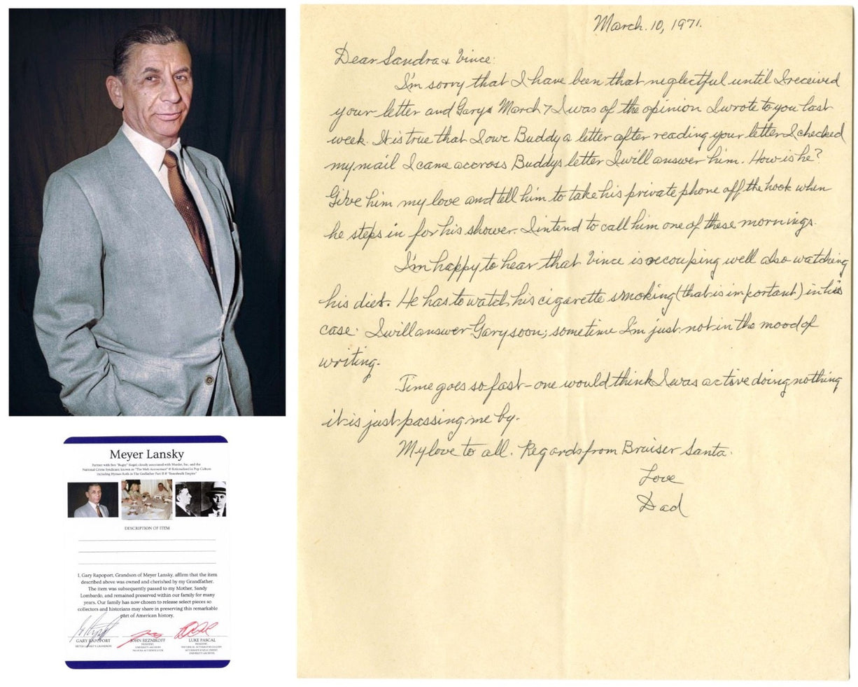 Mob Accountant Meyer Lansky Handwritten & Signed Letter to Daughter Ex. Grandson