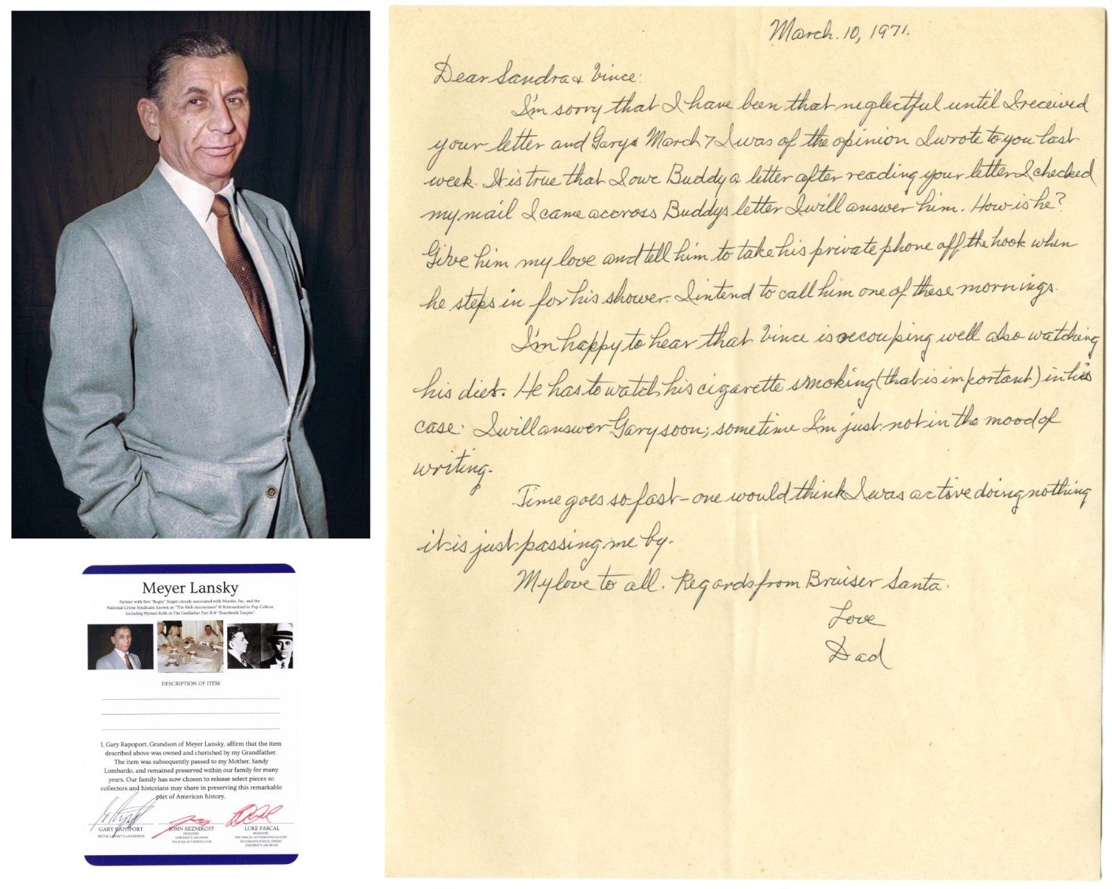 Mob Accountant Meyer Lansky Handwritten & Signed Letter to Daughter Ex. Grandson