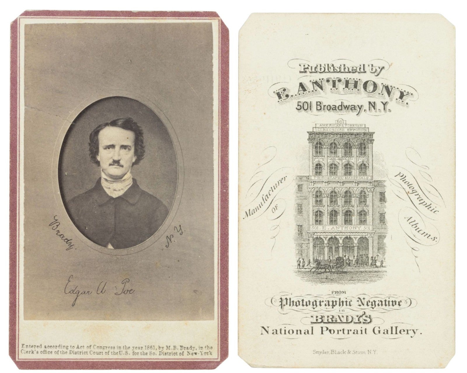 Incredibly Rare Edgar Allen Poe Carte De Visite (CDV) by Mathew Brady - Gorgeous