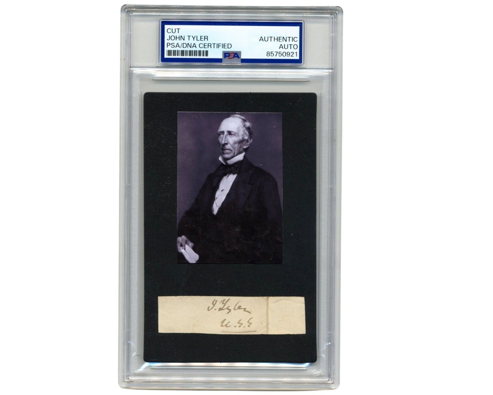 President John Tyler Signed "U.S.S." Cut Signature Display, Bold PSA Auto